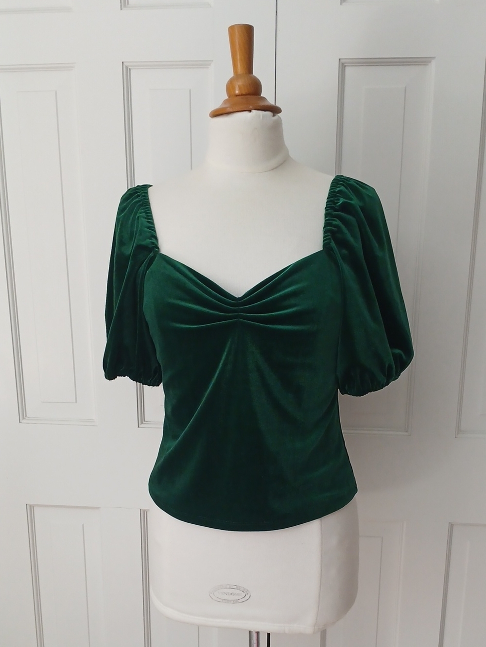 RACHAEL Rachael Roy Emeral Green Velvet Puff Sleeve Top